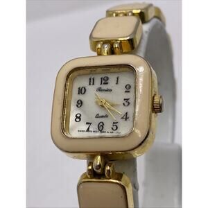 Ronica Vintage Gold Cream Bead Watch Works New Battery Mop Dial
